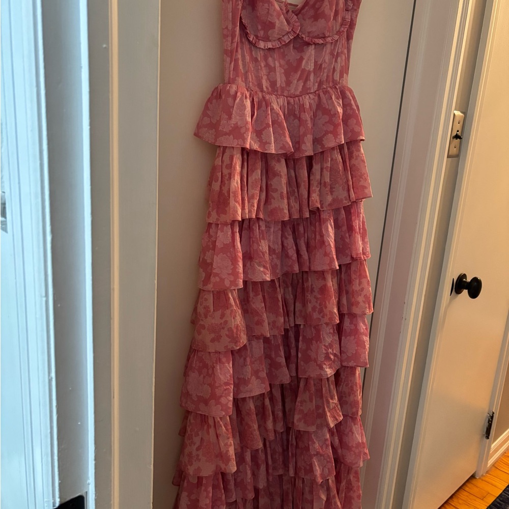 Pink Floral Tiered Maxi Dress